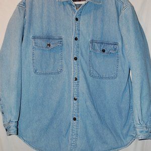 American Blue Authentic Men’s Denim Shirt Jacket L Plaid Fleece Lining Classic